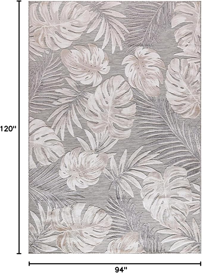 CAMILSON Indoor Outdoor Rug, Beige 7’10”x10’ Leaf Tropical Botanical Area Rugs for Indoor and Outdoor patios, Easy-Cleaning Non-Shedding Living Room, Garden and Kitchen Washable Outside Carpet (8x10)