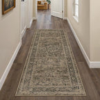 Hallway Runner Rug 2x6 Washable Brown Vintage Distressed Long Runner Oriental Soft Thin Indoor Carpet Non Slip Low Pile Throw Rug for Kitchen Bedroom Laundry Bedside Entryway