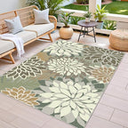 3x5 Washable Rug for Living Room Tropical Botanical Modern Floral Chenille Area Rugs Low Pile Non Slip Carpet for Patio, Bedroom, Laundry, Taupe