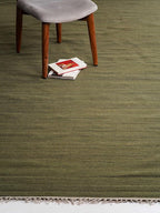 Rugsotic Carpets Hand Woven Flat Weave Kilim Wool 6'x9' Area Rug Solid Olive D00111