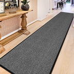 GOYLSER 15ft Jute Hallway Runner Rug Non Slip Washable, Rubber Backed Absorbent Laundry Rugs Laundry Room Runner, Black Long Entry Runner