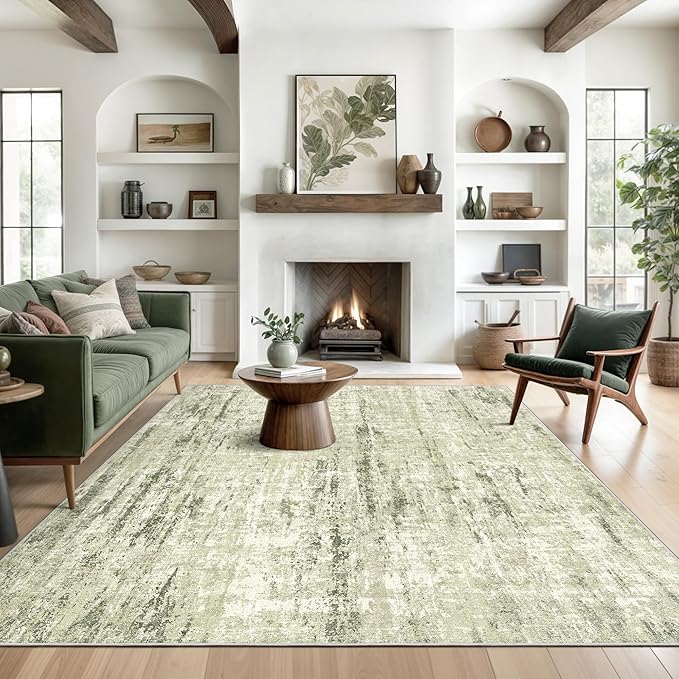 Valenrug Washable Rug 8x10 - Stain Resistant 8x10 Area Rugs for Living Room, Non Slip Backing Printed Rugs for Bedroom, Folable Machine Washable Area Rug(Green,8'x10')