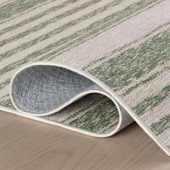 Dash & Albert Xaren Green Machine Washable Rug, 3 X 5 Feet, Green/Grey Stripe Pattern