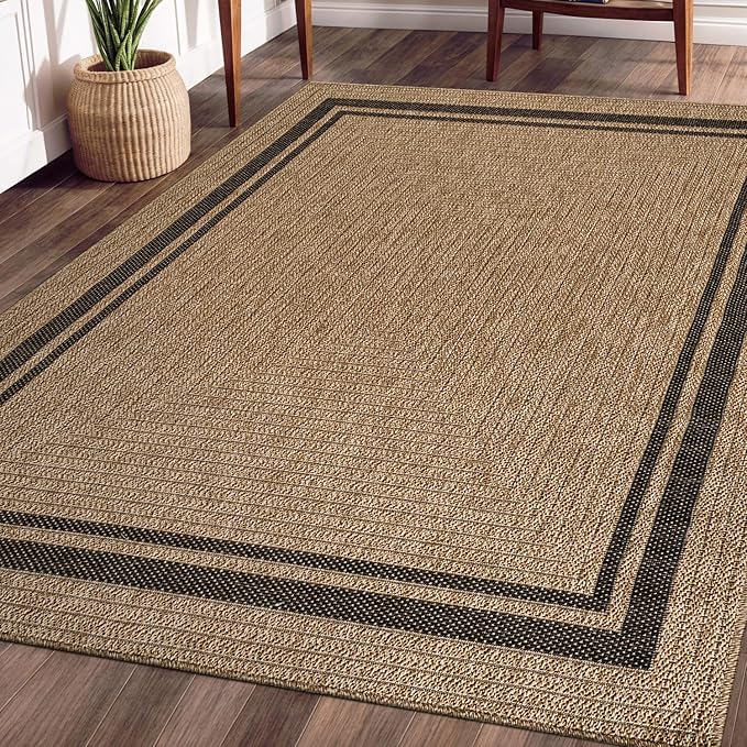 Beverly Rug Easy Jute Bordered Rug 9x12 Washable Large Indoor Outdoor Area Rugs for Living Dining Room Patio Office Stain Resistant Non Shedding Casual Indoor Outside Carpet 9 x 12 Natural