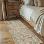 Bavni 2x7 Runner Rug Non Slip, Machine Washable Rug Runners for Hallways, Vintage Distressed Print Kitchen Runner, Low Pile Lightweight Carpet Runner for Entryway Laundry Bedroom Bathroom Wood Brown