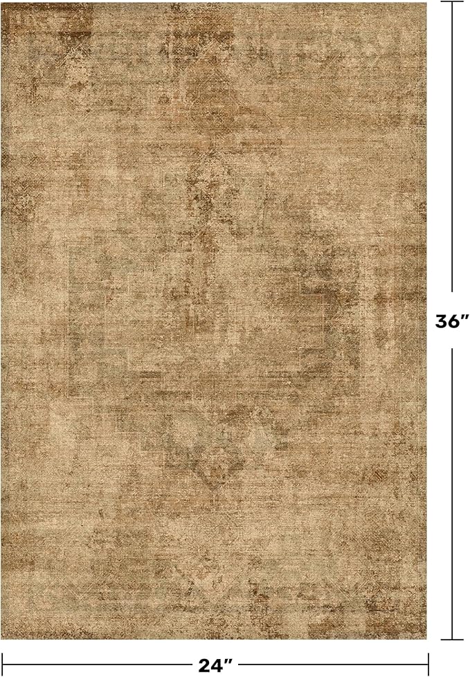 Washable 2x3 Small Entryway Rugs Indoor, Gold and Brown Area Rug for Kitchen, Bathroom, Farmhouse Medallion Indoor Décor, Non Slip Low Pile Stain Resistant Carpet