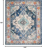 SAFAVIEH Monaco Collection Area Rug - 10' x 14', Navy & Light Blue, Boho Chic Medallion Distressed Design, Non-Shedding & Easy Care, Ideal for High Traffic Areas in Living Room, Bedroom (MNC243N)