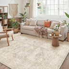 5x7 Beige Washable Area Rug for Living Room Bedroom Neutral Soft Non Slip Rug Low Pile Vintage Distressed Carpet for Dining Room Nursery Office Indoor