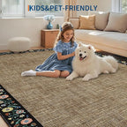 GarveeHome Entryway Rug 2x6 Modern Bordered Runner Rug Washable Kitchen Runners for Hallway Non-Slip Low-Pile Soft Carpet Floral Print Bathroom Mat for Bedroom Laundry Room, Brown