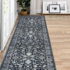 KILOCOCO Hallway Runner 2x8 Rug Runner Printed Vintage Floral Washable Kitchen Runners Non-slip Rubber Backed Runners for Hallways Laundry Room Distressed Boho Rugs for Entryway Bedroom, Navy/Charcoal