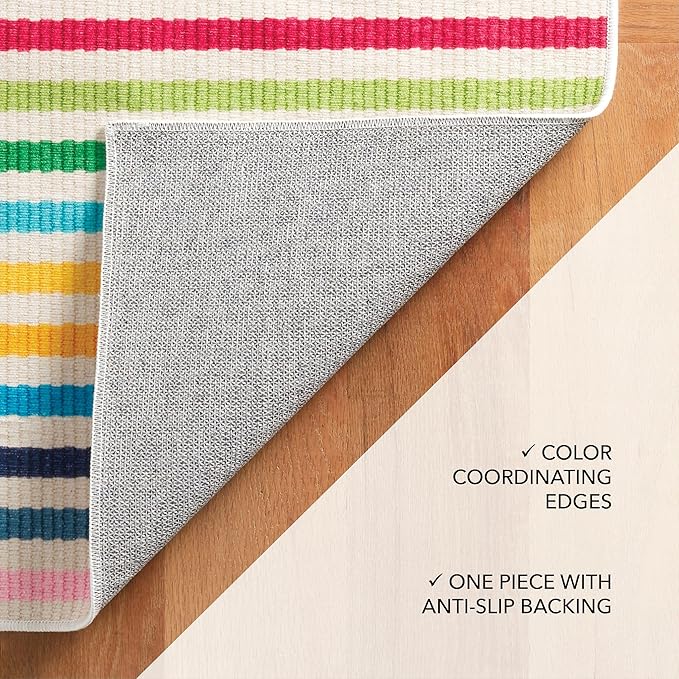 Dash and Albert Rainbow Machine Washable Area Rug - 5' x 8' Multicolor Stripe Washable Accent Rug - Durable, High Traffic Areas Kitchen, Mudroom, Hallways