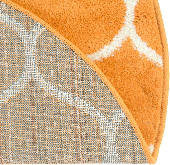 Rugs.com Lattice Frieze Collection Rug – 4' Round Orange Medium Rug Perfect for Kitchens, Dining Rooms