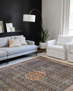 Loloi Layla Collection LAY-09 Cobalt Blue/Spice 3'-6" x 5'-6" .13" Thick Accent Rug, Soft, Durable, Vintage Inspired, Distressed, Low Pile, Non-Shedding, Easy Clean, Printed, Living Room Rug