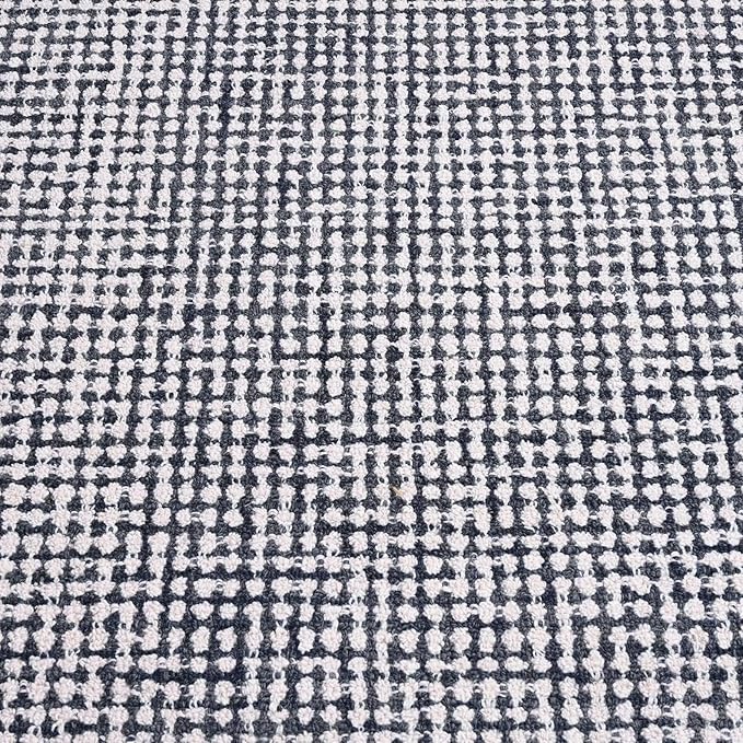 Hand-Tufted 100% Wool Pile Area Rug – Geometric Textured Grid Check Pattern – Thick and Durable Floor Carpet for Bedroom, Living Room, Kids Room, and Dining Area (Charcoal Gray, 7' x 7')