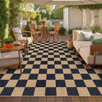 Lahome Checkered Easy Jute 8x10 Rug, Washable Rugs for Living Room Office, Farmhouse Neutral Non Slip Non Shedding Stain Resistance Indoor Outdoor Carpet for Balcony Patio Classroom