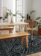 Wonnitar Moroccan Washable Rug 4x6, Black Boho Living Room Area Rug, Non-Slip Farmhouse Bedroom Carpet Dorm Room Throw Rug, Low Pile Soft Accent Mat for Kitchen Entry Office (Black,4'x6')