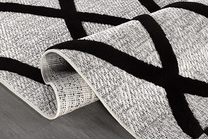 CAMILSON Modern Rug 10x14 Luxury Diamond Pattern Large Micro Loop Area Rugs Soft High-Low Pile Stain Resistant Easy to Clean Non-Shedding Durable Living Room Bedroom Indoor Carpet (Black/Gray)