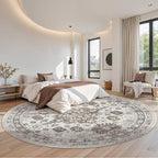 zesthome 9ft Round Rugs for Living Room, Non-Slip Washable Round Area Rugs, Ultra-Thin Large Circle Rugs, Soft Low Pile Rug for Bedroom, Kitchen - Vintage Stain Resistant Round Rug (Brown/Beige,9'x9')