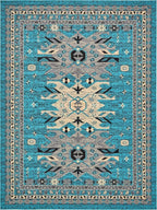 Unique Loom Taftan Collection Border Geometric Tribal Inspired Design Area Rug (9' 0 x 12' 0 Rectangular, Turquoise/ Gray)