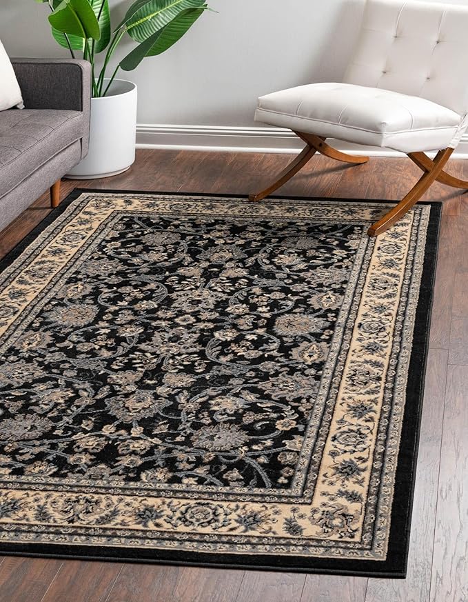 Rugs.com Yasmin Collection Rug – 2' x 3' Black Medium Rug Perfect for Entryways, Kitchens, Breakfast Nooks, Accent Pieces