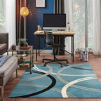 Rugshop Modern Wavy Circles Design Square Rug, Non-Shedding Carpet for Living Room, Bedroom, or Dining Room, Blue, 6'6" x 6'6"