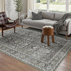Vintage Area Rug 5x7 Black Washable Living Room Large Carpet Non Slip Bedroom Indoor Office Low Pile Traditional Distressed Retro Accent Rug for Dining Room Bathroom Kitchen
