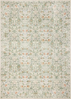 Washable Living Room Rug: 8x10 Boho Floral Soft Area Rug for Bedroom Decor - Vintage Low Pile Thin Carpet for Dining Room Non-Slip - Farmhouse Stain Resistant Rugs - Beige Green