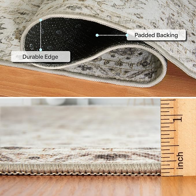 ReaLife Rugs Machine Washable Area Rug - Living Room Bedroom Bathroom Kitchen Entryway Office - Padded Low Pile Stain Resistant Premium - Boho Farmhouse Vintage - Joy - Beige Ivory 7'6" x 9'6"