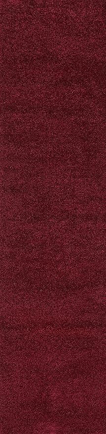Eyely UES100Q-210 Supersoft Haze Solid Low-Pile Indoor Runner Rug Casual;Contemporary;Solid;Traditional, Bedroom, Kitchen, Living Room, Easy-Cleaning, Non-Shedding, 2 X 10, Dark Red