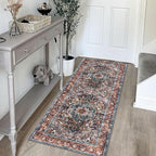 KOZYFLY Runners for Hallways 2x5 Ft Washable Kitchen Runner Rug Boho Runner Rug for Entryway Indoor Printed Oriental Faux Wool Floor Carpet Runner for Laundry Room Kitchen Hall, Brick Red/Orange/Green