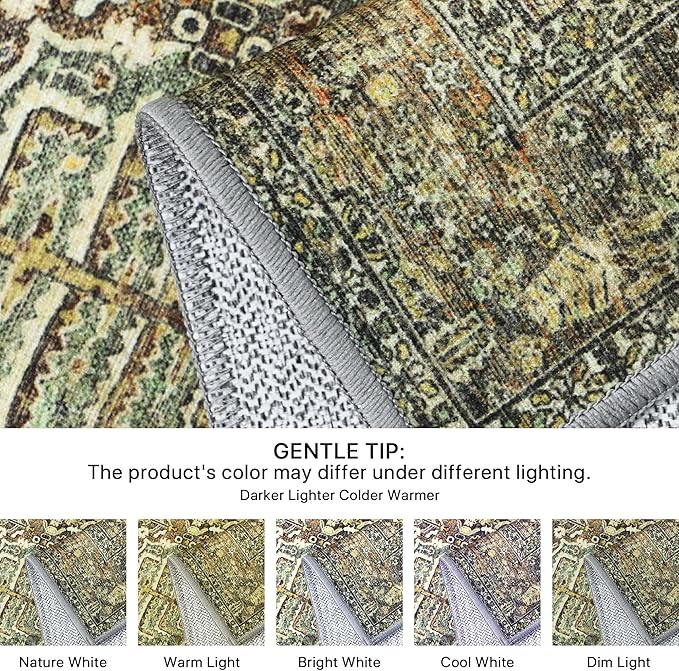 Bavni Area Rug 3X5, Aesthetic Rugs for Living Room, Non Shedding Non Slip Machine Washable Carpet for Office Dorm, Floral Vintage Chenille Rugs for Bedroom, Sage Green