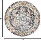 SAFAVIEH Monaco Collection Area Rug - 3' Round, Grey & Light Blue, Boho Chic Medallion Distressed Design, Non-Shedding & Easy Care, Ideal for High Traffic Areas in Living Room, Bedroom (MNC243G)