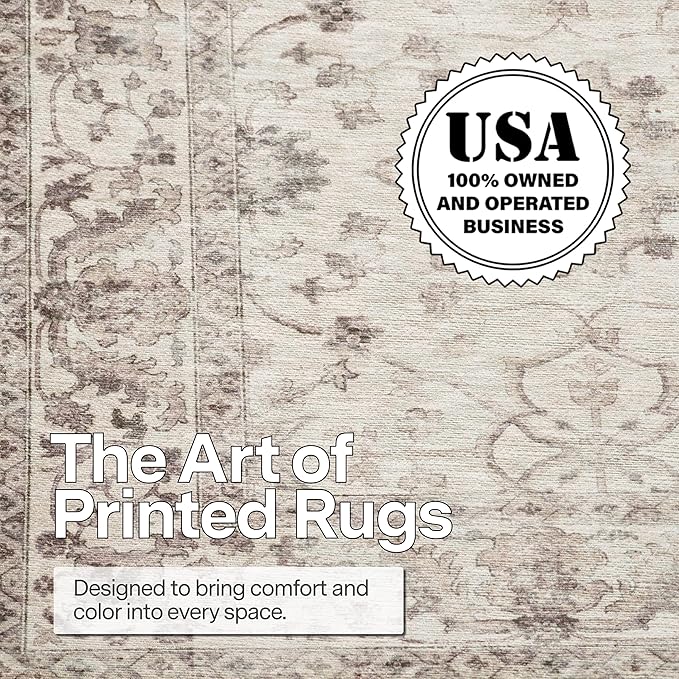 ReaLife Rugs Machine Washable Area Rug - Living Room Bedroom Bathroom Kitchen Entryway Office - Padded Low Pile Stain Resistant Premium - Boho Farmhouse Vintage - BEV - Beige 5' x 7'