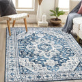 Moynesa Ultra-Thin Washable Area Rug - 5x7 Blue Rugs for Living Room Washable Rugs for Bedroom Soft Dining Room Mat, Vintage Printed Low Pile Indoor Carpet for Office Sunroom Playroom