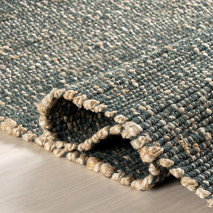 Nuloom Elfriede Handmade, Green/Natural, 6' x 9', Jute & Cotton, Textured and Earthy, High Traffic, Stain Resistant, Easy Clean, Durable Area Rug for Bedroom, Living Room, Dining, Entryway