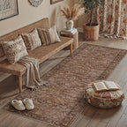 HUGEAR 3x8 Runner Rug Machine Washable Brick Red Hallway Area Rug Indoor Accent Rugs Floral Low Pile Carpet Soft Throw Rugs Bedroom Living Room Office Dining Kitchen Laundry Non Slip