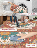 SERISSA Boho Washable Runner Rug, 2'6"x10' Long Non-Slip Vintage Orange Hallway Kitchen Stair Runner Rug Ultra Soft Print Distressed Floor Carpet for Bedroom Bathroom Laundry Room