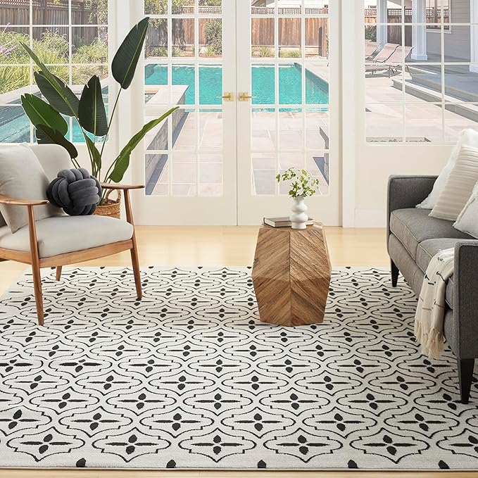 Nourison Home Nourison Essentials Ivory Black 8' x 10' Area Rug - Easy Clean, Non Shedding, Bed Room, Living Room, Dining Room, Kitchen (8' x 10')