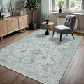 GLN Rugs Traditional Collection - Machine Washable Area Rug, Traditional Washable, Non Slip, Low Pile Chenille Rug, Living Room, Bedroom, Kitchen Rug (3' x 5' Cream/Gray/Sea Salt)