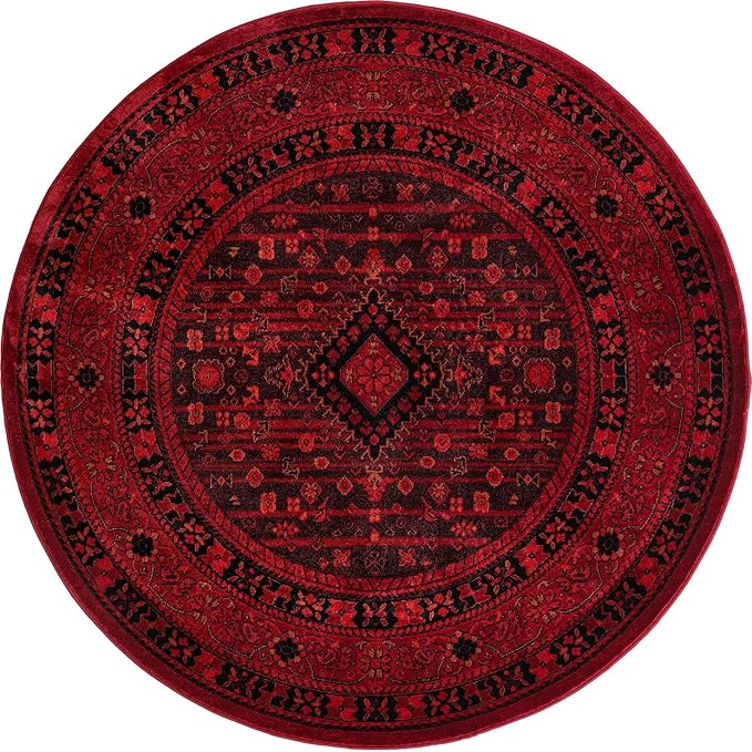 Unique Loom Tekke Collection Area Rug - Sheibani (5' Round, Red/ Black)