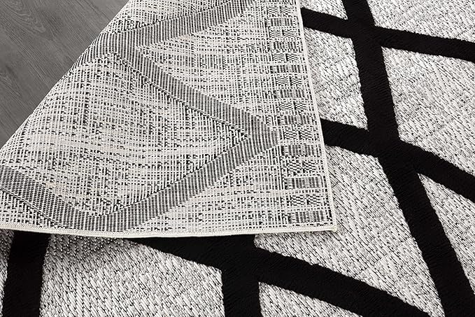 CAMILSON Modern Rug 8x10 Luxury Diamond Pattern Micro Loop Area Rugs Soft High-Low Pile Stain Resistant Easy to Clean Non-Shedding Durable Living Room Bedroom Indoor Carpet (Black/Gray)