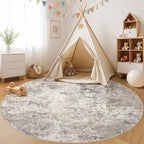 8ft Round Area Rug Living Room Rugs - 8x8 Washable Neutral Modern Abstract Soft Thin Rug Indoor Floor No Slip Rug Carpet for Bedroom Under Dining Table Home Office Decor - Brown Grey