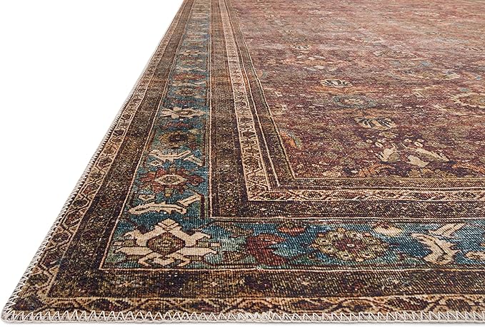 Loloi Layla Collection LAY-01 Brick/Blue 3'-6" x 5'-6" .13" Thick Accent Rug, Soft, Durable, Vintage Inspired, Distressed, Low Pile, Non-Shedding, Easy Clean, Printed, Living Room Rug