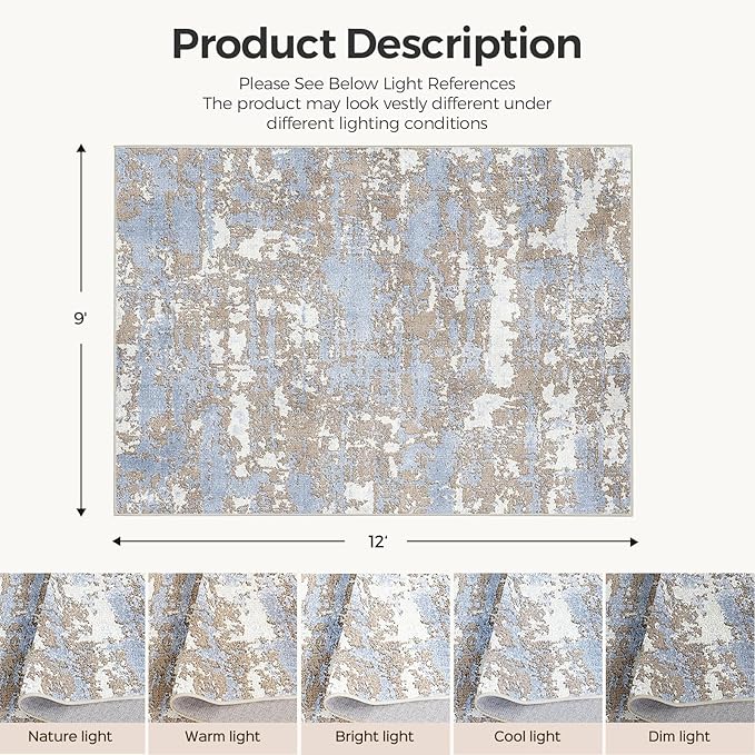 WITSHOCK Abstract 9x12 Rugsfor Living Room: Blue Brown Rugs for Bedroom Aesthetic, Dining Room Under Kitchen Table, Washable Soft Non Slip Large Area Eclectic Unique Décor