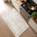 FMFUNCTEX Entryway Rug 2x3 Washable Beige Vintage Distressed Door Mat Non Slip Low Pile Indoor Carpet Soft Retro Floral Small Throw Area Rugs for Entry Way Entrance Bedroom Kitchen Bathroom Laundry