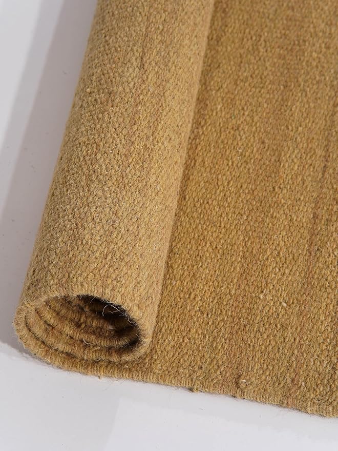 Rugsotic Carpets Hand Woven Flat Weave Kilim Wool 8'x10' Area Rug Solid Gold D00111