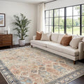 Bavni Washable Rug 5x7 Area Rug for Living Room Bedroom Dining, Washable Vintage Print Carpet, Ultra-Thin Low Pile Lightweight Rug with Non Slip Backing, Multi Beige
