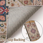 Tangsoo Vintage 4x6 Area Rug, Washable Non Slip Indoor Rugs, Oriental Machine Washable Rug Carpet, Soft Low Pile Foldable Floor Rugs for Dining Room Bedroom Living Room Home Decor Beige/Red