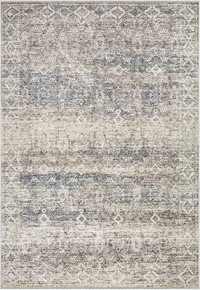 Bloom Rugs Caria Washable Non-Slip 8x10 Rug - Beige Brown/Teal Traditional Area Rug for Living Room, Bedroom, Dining Room, and Kitchen - Exact Size: 7'8" x 10'