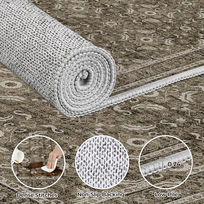 WITSHOCK Living Room Area Rugs 5x8: Soft Non-Slip Backing Washable Rugs Vintage Large Carpet for Bedroom Office Dining Room Kitchen Stain Resistant Home Decor Rug, Dark Brown